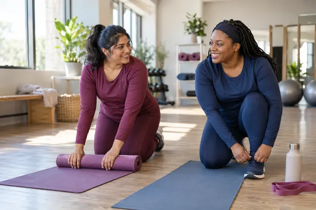 Adult women getting ready for an approachable studio workout